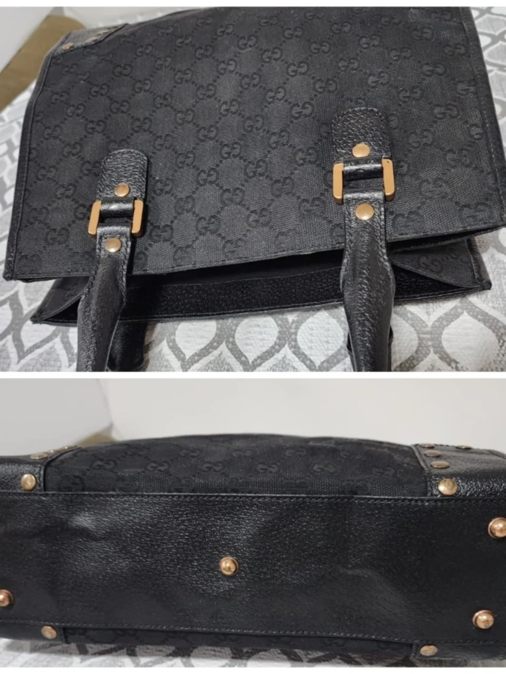 Authentic Gucci GG Canvas Nailhead Tote Black